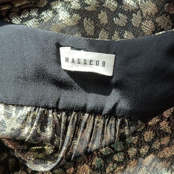 Masscob LA CORUNA BLACK & METALLIC GOLD V-NECK SHORT SLEEVE DRESS LARGE - Picture 11 of 11